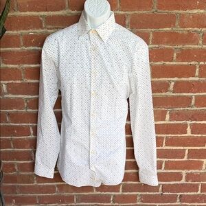 jf j.ferrar White Button-Up Shirt with Navy Micro Dots